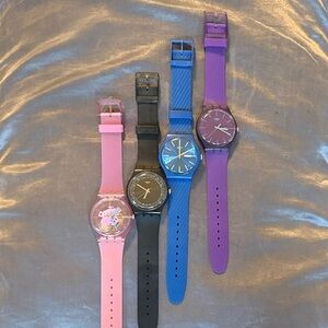 4 Swatch watch set - Pink, Black, Blue, Purple